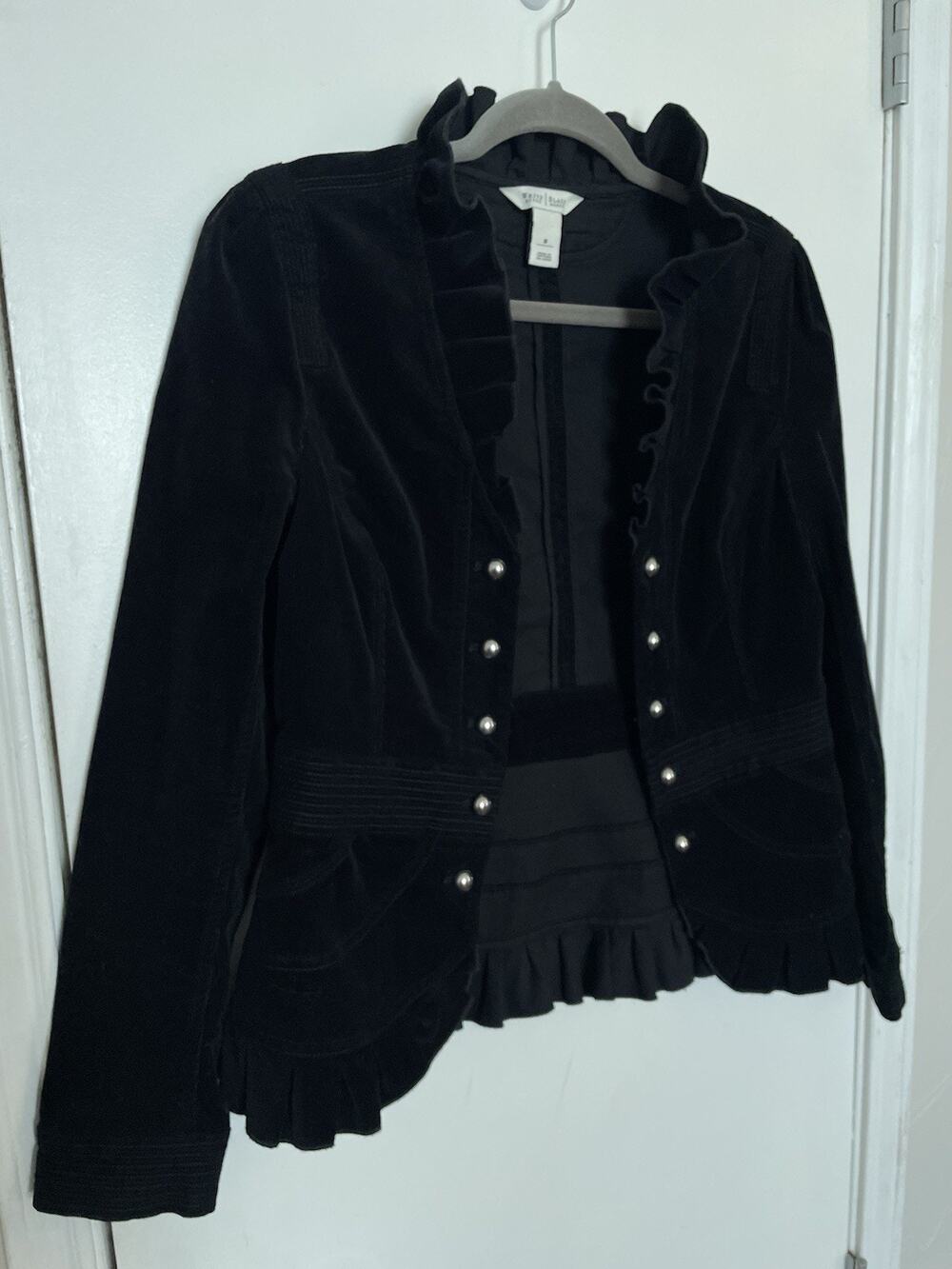 White House Black Market Velvet Ruffle Button Blazer Jacket Size 8